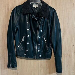 Jolt Black Leather Jacket with Silver Buttons
